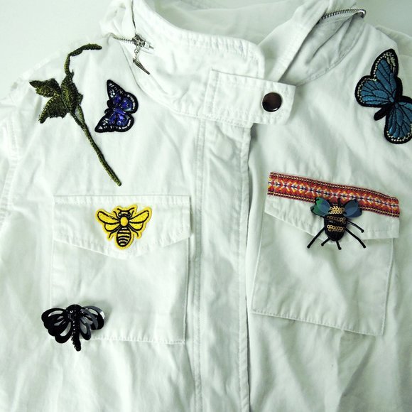 Boston Proper M jacket top white embroidered 3D applique embellished butterflies - Picture 3 of 14